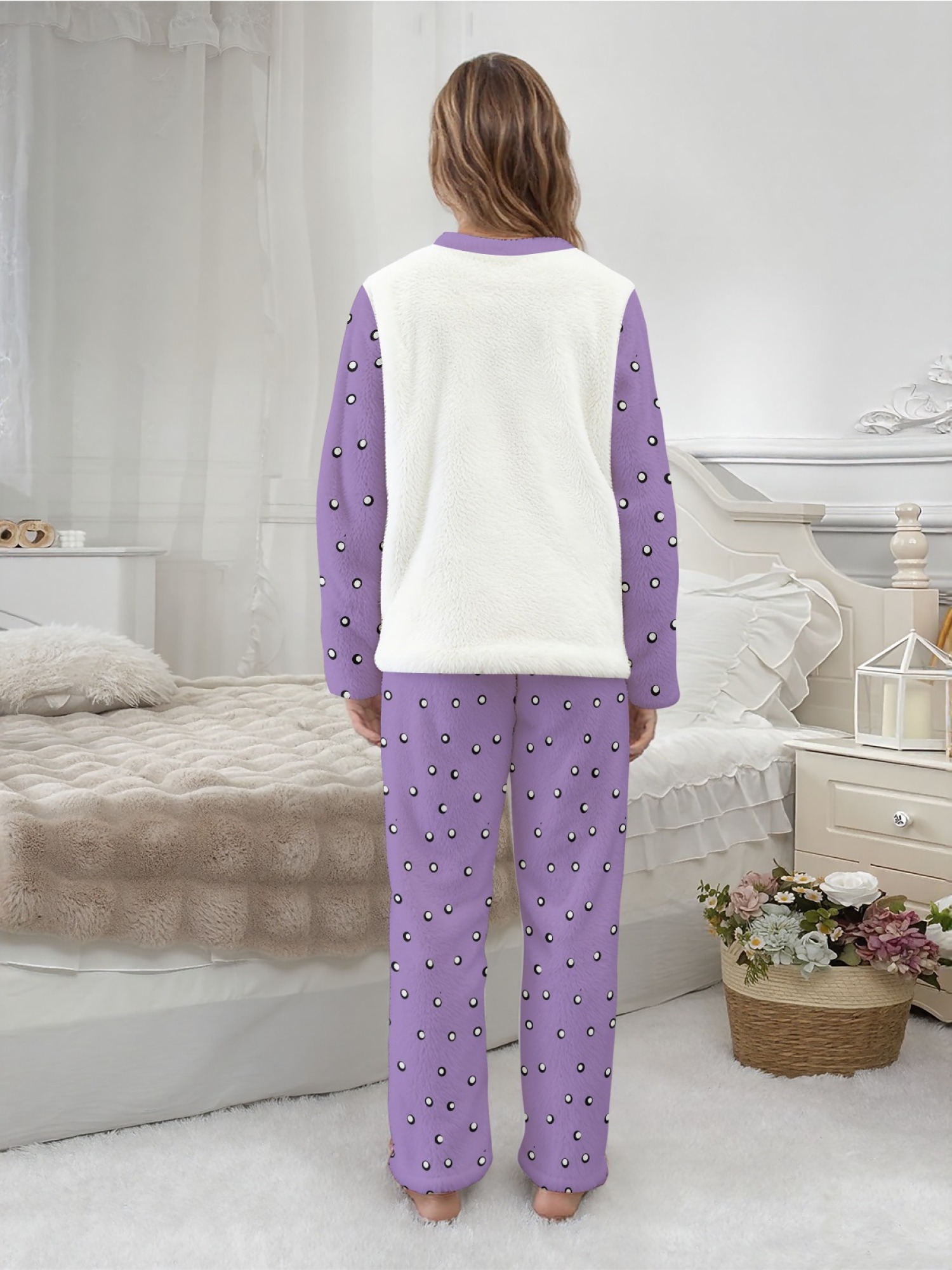 Women's Witch Kitty Printed Flannel Pajama Set - Warm Fuzzy Sleepwear
