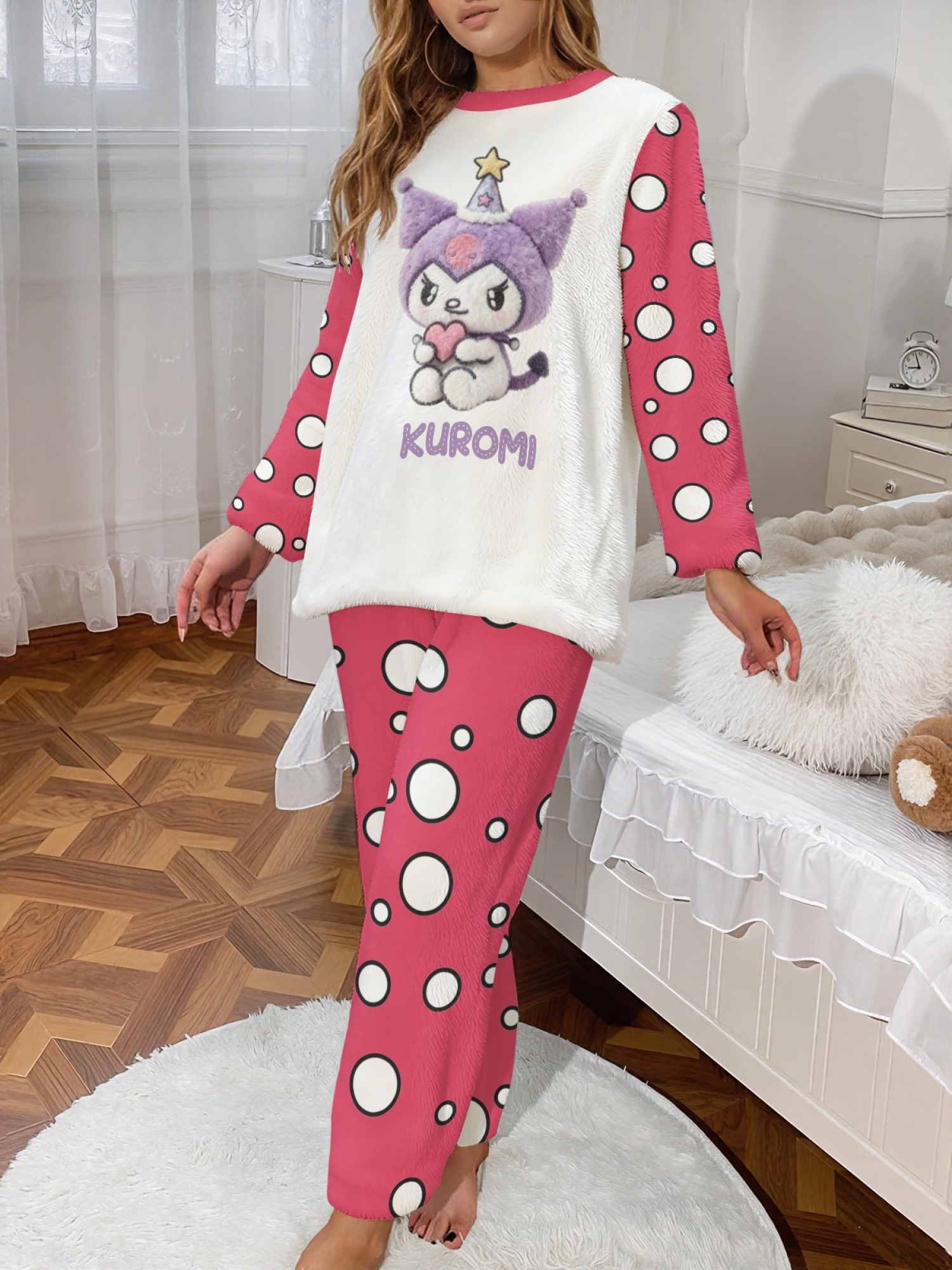 Women's Witch Kitty Printed Flannel Pajama Set - Warm Fuzzy Sleepwear