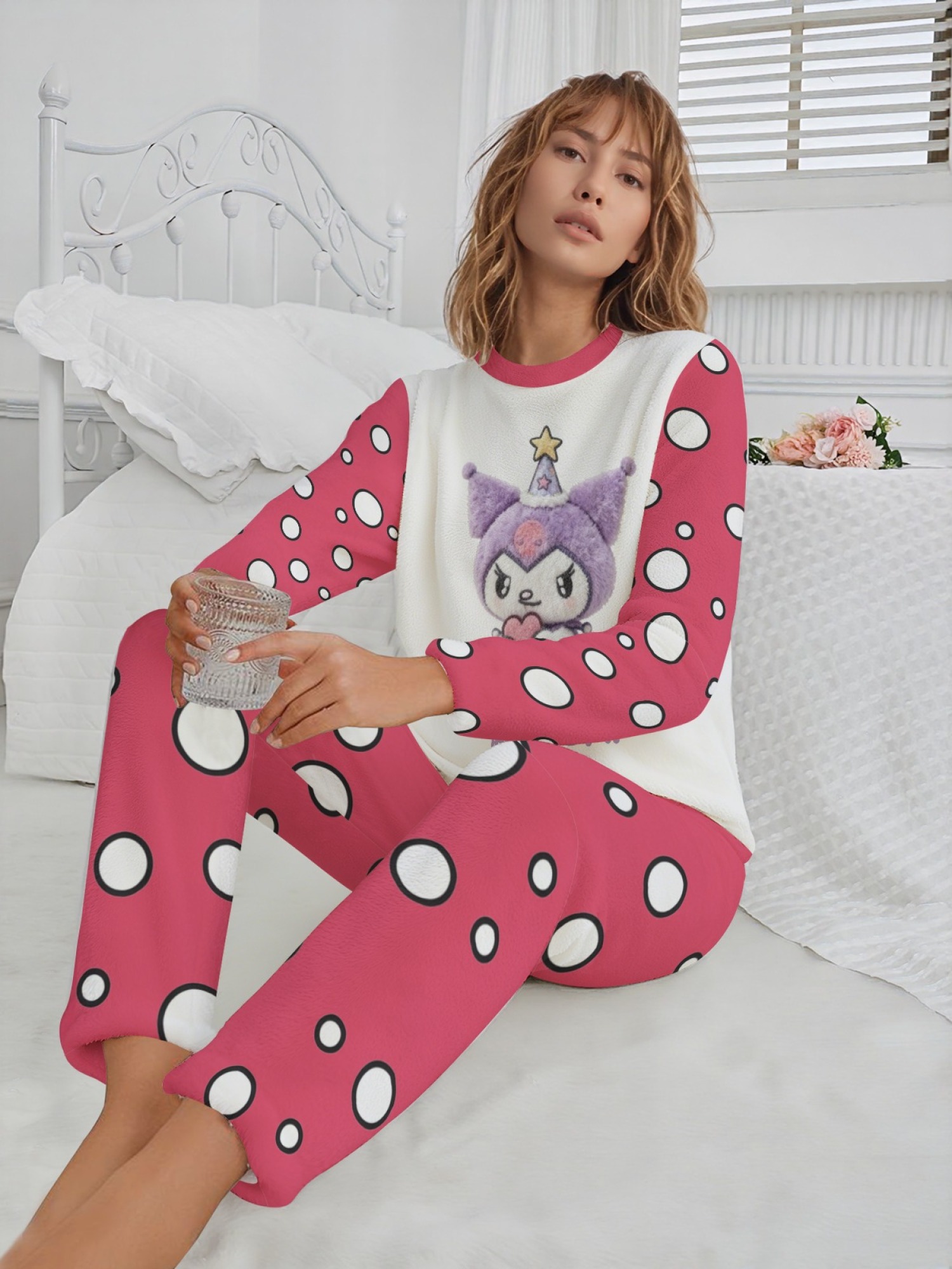 Women's Witch Kitty Printed Flannel Pajama Set - Warm Fuzzy Sleepwear