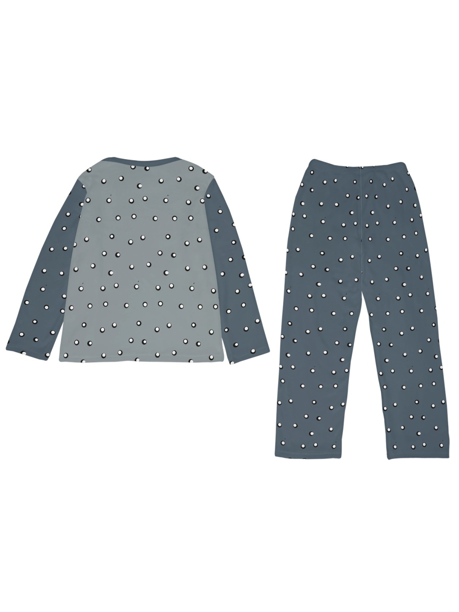 Women's Winter Flannel Pajama Set: Fun Six-Seven Pattern Long-Sleeved Round Neck Top with Polka Dot Elastic Waist Belt Pants; Stylish, Comfortable, and Warm Home Wear/Sleepwear