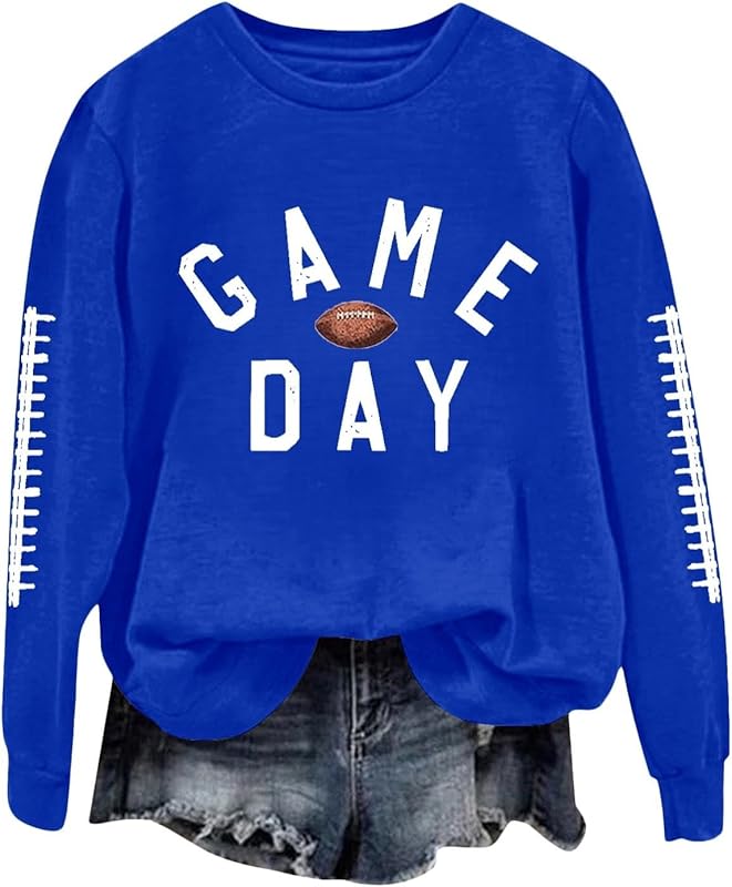 Game Day Football Sweatshirts For Women - Long Sleeve Football Shirts, Cute Cheer Mom Shirt, Crewneck Pullover Tops