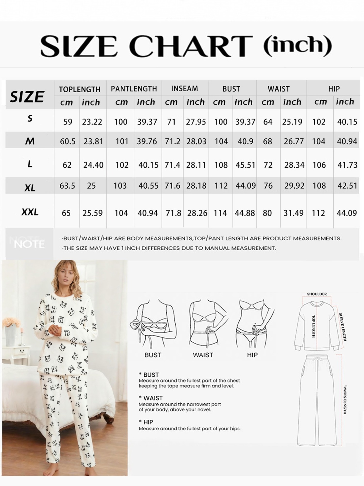 Women's Winter Flannel Pajama Set: Round Neck Long Sleeve Panda Print Top, Fun Panda Themed Pants, Stylish Casual Home Wear (White), (Pastel Blue), (Signal Blue) Color Scheme. Warm, Comfortable, Versatile for Everyday Wear, Holiday Party Gift.