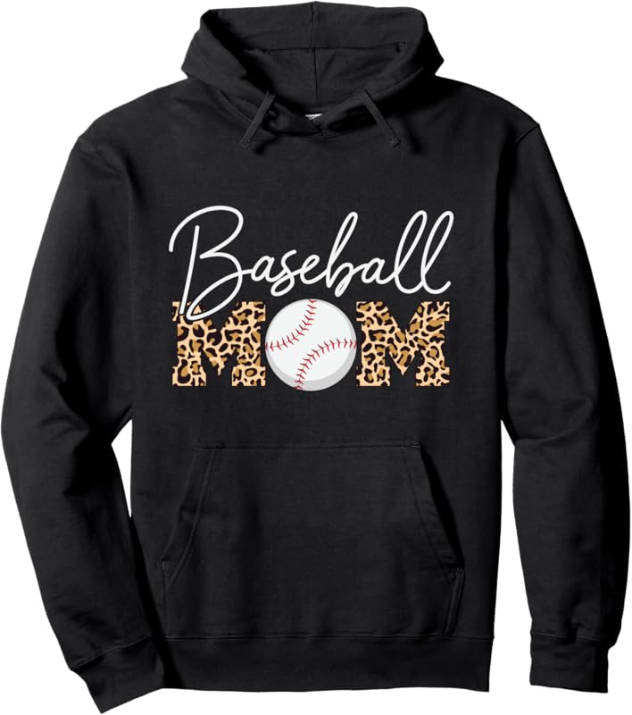 Baseball Mom - Leopard Print Cursive Script Pullover Hoodie