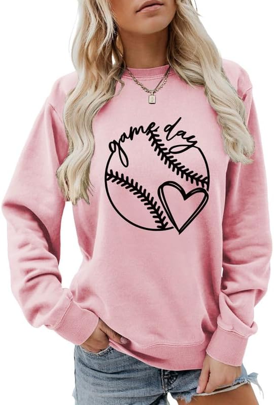 Women Sweatshirt Baseball Game Day Long Sleeve Crewneck Graphic Pullover Top Baseball Softball Sport Mom Casual Shirt