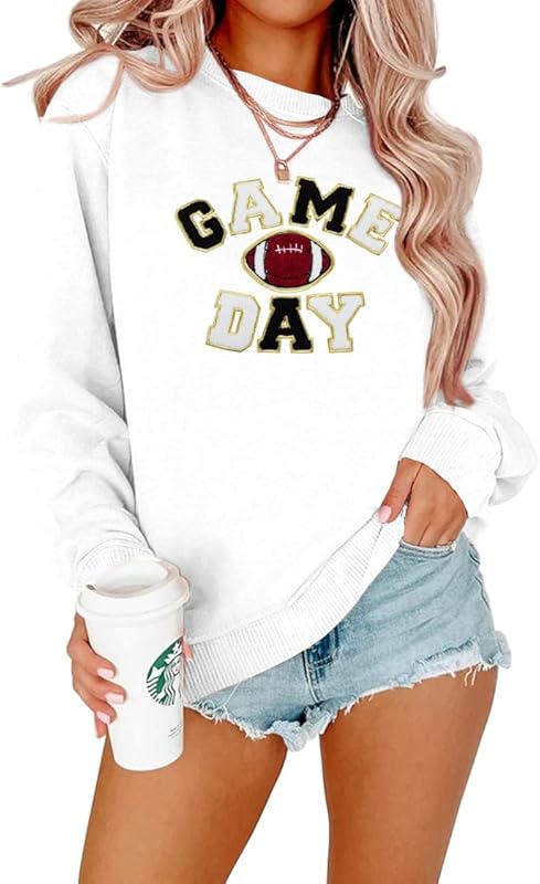 Women Sunday Funday Sweatshirt Cute Football Graphic Pullover Game Day Weekend Tops Casual Football Season Shirt