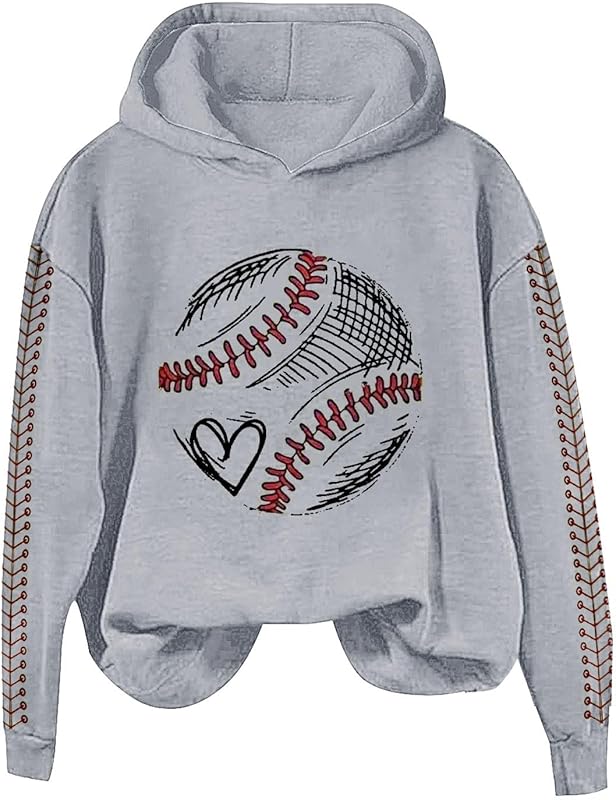 Heart Baseball Mom Hoodie For Women Mama Crewneck Long Sleeve Hooded Pullover Sweatshirts Tops 2025
