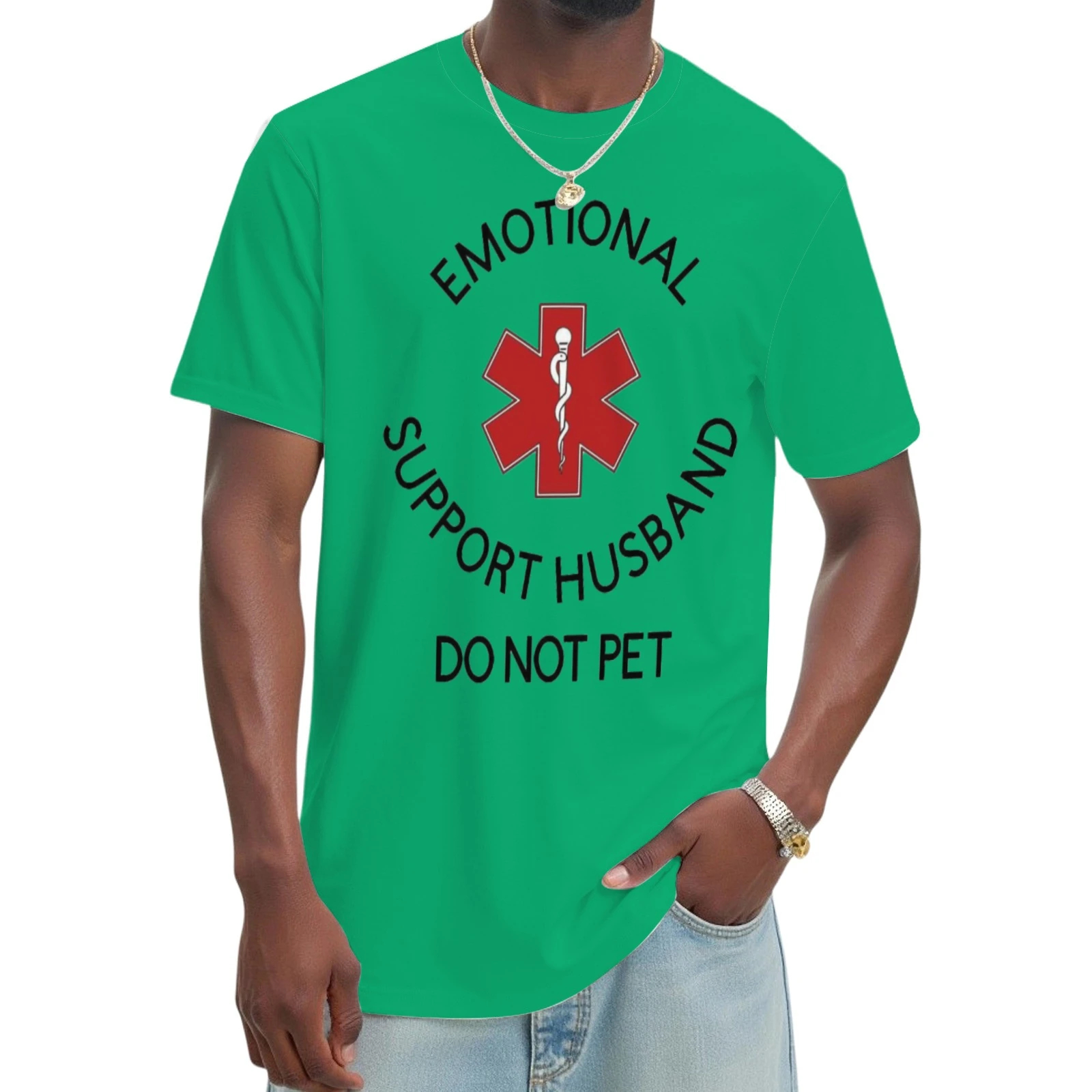 "Emotional Support Husband - Do Not Pet" Graphic T - Shirt | Humorous, Breathable Couple Tee - White