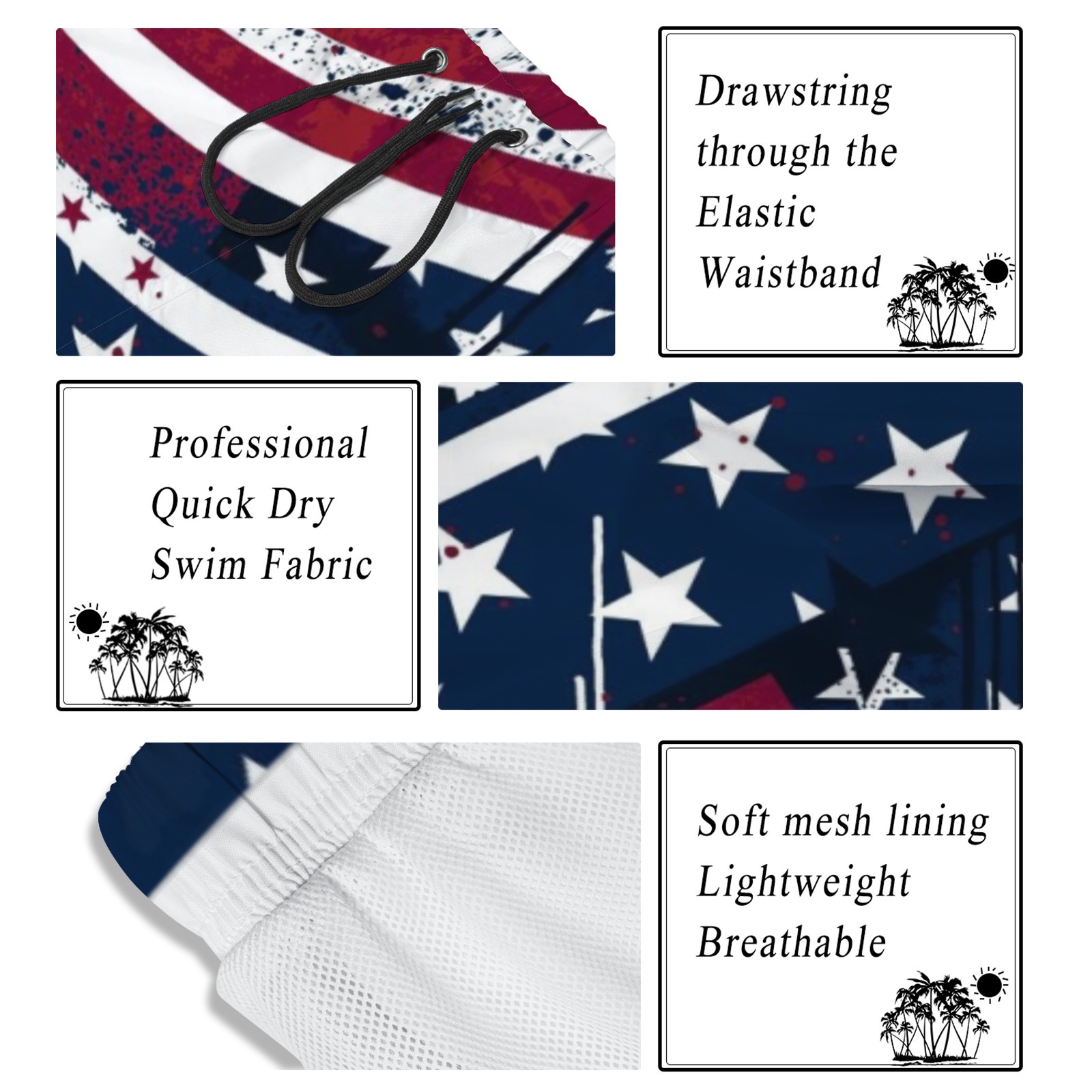 Men's American Flag Print Beach Shorts - Quick - Dry, Versatile Swim & Casual Shorts