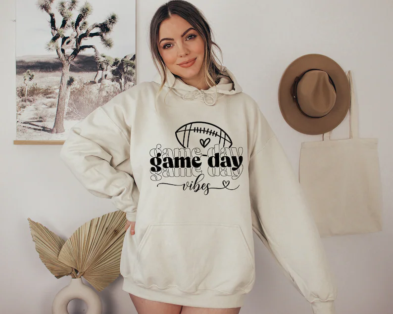 Game Day Vibes Hoodie, Football Hoodie, Football Lover Hoodie, Game Day Hoodie, Football Mom Hoodie, Cute Mom Hoodie, Sports Hoodie