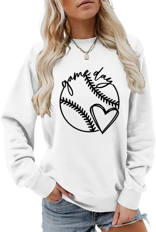 Women Sweatshirt Baseball Game Day Long Sleeve Crewneck Graphic Pullover Top Baseball Softball Sport Mom Casual Shirt
