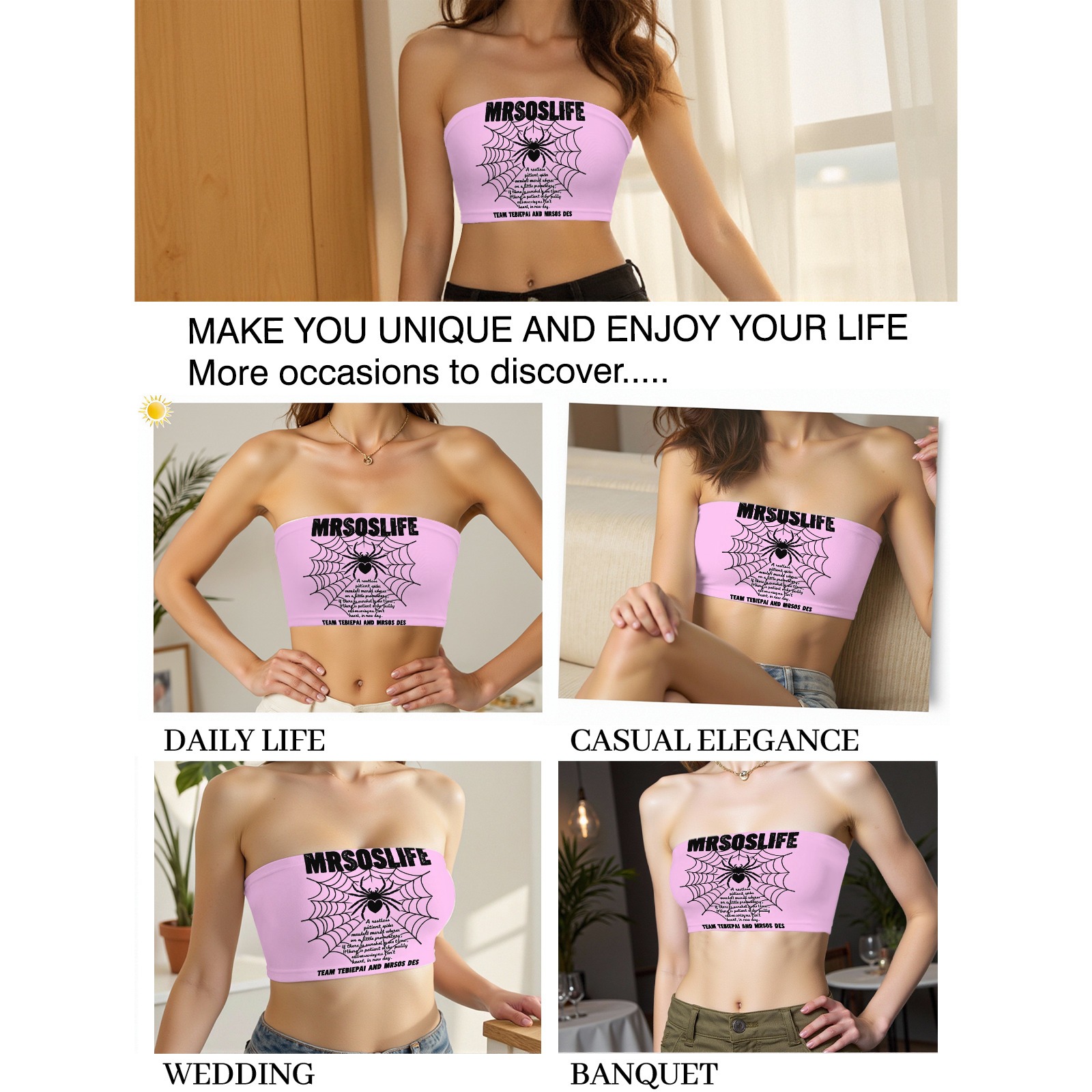 Women's ��MRSOSLIFE�� Spider Web Print Tube Top-Pixelunique