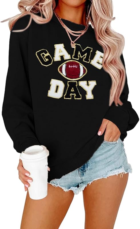 Women Sunday Funday Sweatshirt Cute Football Graphic Pullover Game Day Weekend Tops Casual Football Season Shirt