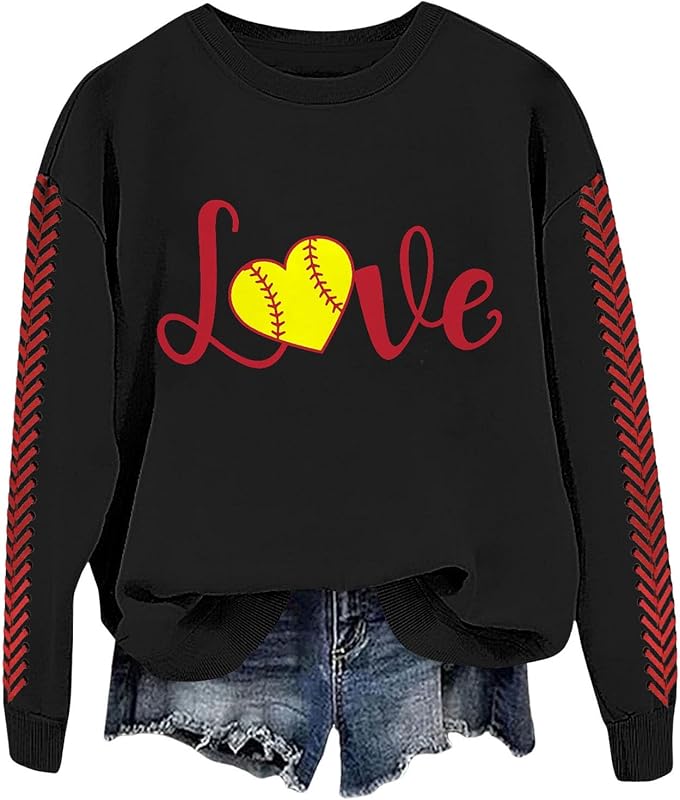 Baseball Mom Sweatshirt For Women Heart Printed Crewneck Long Sleeve 2025 Pullover Tops