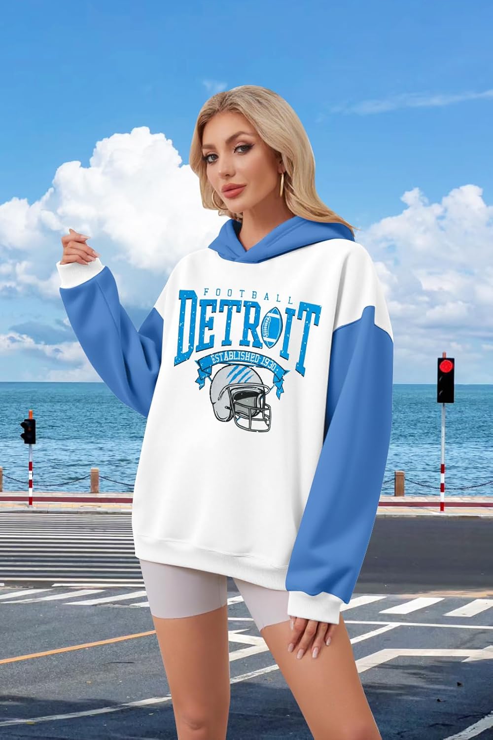 Game Day Hoodie Women Cute Football Graphic Pullover Sweatshirt Football Season Sweaters Fans Y2k Casual Holiday Tops