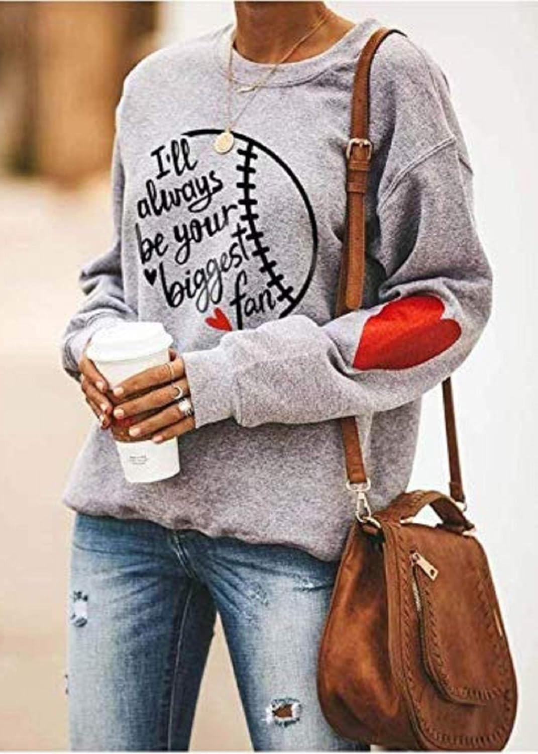 Womens Crewneck Sweatshirts Long Sleeve Baseball Shirts Cotton Blend Tops Baseball Print Shirt