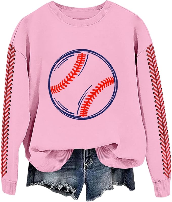 Baseball Mom Sweatshirt For Women Heart Printed Crewneck Long Sleeve 2025 Pullover Tops