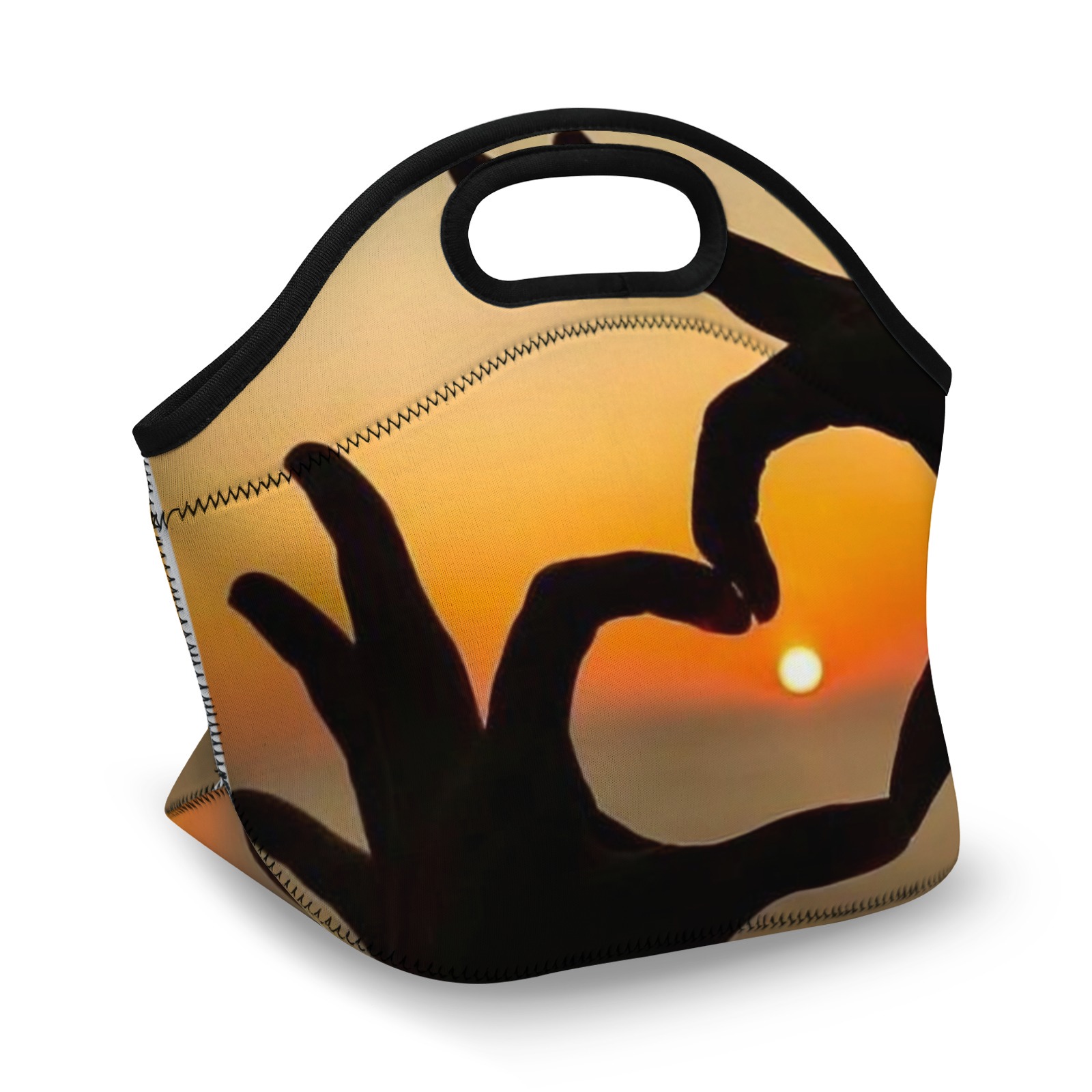 Sunset Heart - Hand Graphic Neoprene Lunch Bag - Insulated Tote for Work & Picnics