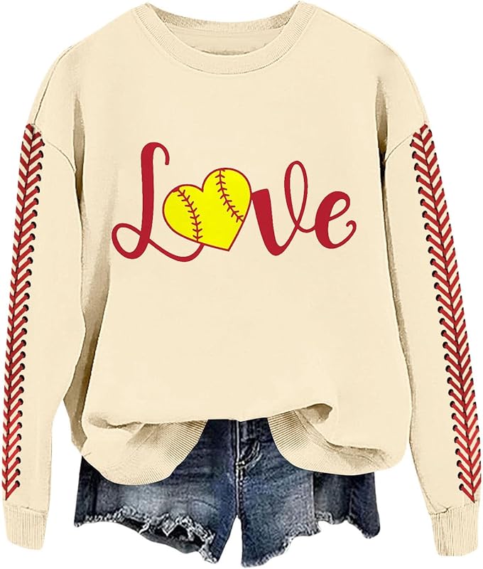 Baseball Mom Sweatshirt For Women Heart Printed Crewneck Long Sleeve 2025 Pullover Tops