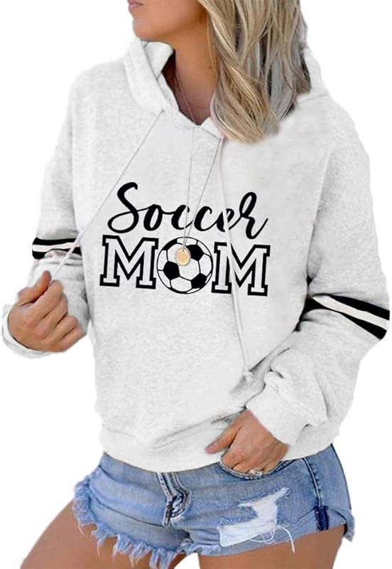 Womens Soccer Mom Hoodies Long Sleeve Casual Loose Striped Soccer Graphic Sweatshirt with Pocket