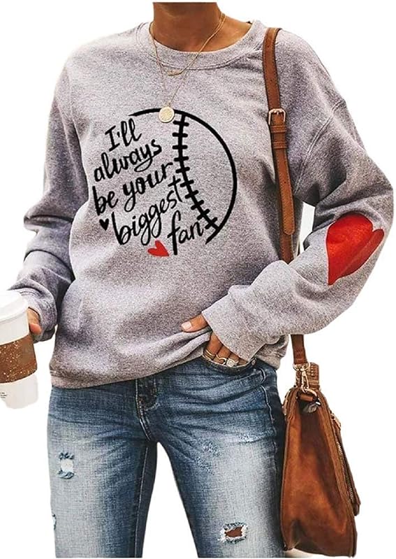 Womens Crewneck Sweatshirts Long Sleeve Baseball Shirts Cotton Blend Tops Baseball Print Shirt