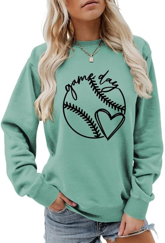 Women Sweatshirt Baseball Game Day Long Sleeve Crewneck Graphic Pullover Top Baseball Softball Sport Mom Casual Shirt