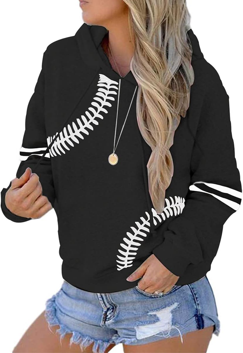 Womens Baseball Hoodies Long Sleeve Casual Athletic Loose Pullover Baseball Mom Sweatshirts with Pockets