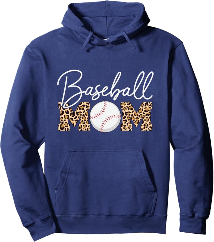 Baseball Mom - Leopard Print Cursive Script Pullover Hoodie