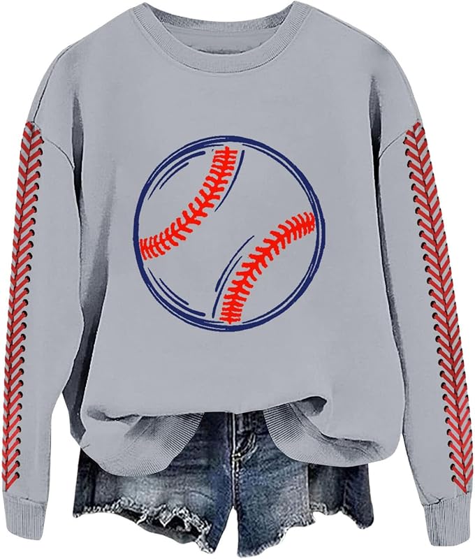 Baseball Mom Sweatshirt For Women Heart Printed Crewneck Long Sleeve 2025 Pullover Tops