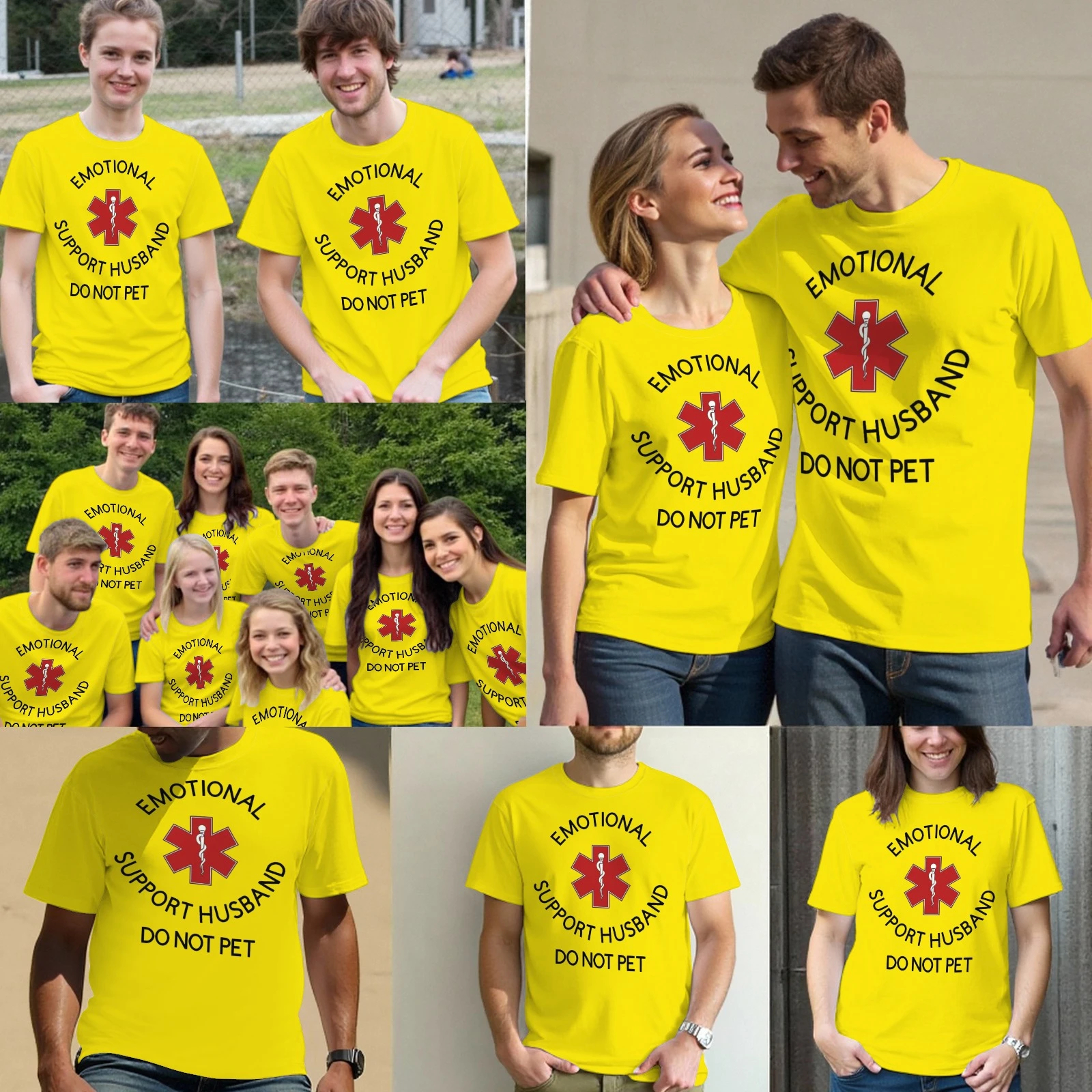 "Emotional Support Husband - Do Not Pet" Graphic T - Shirt | Humorous, Breathable Couple Tee - White