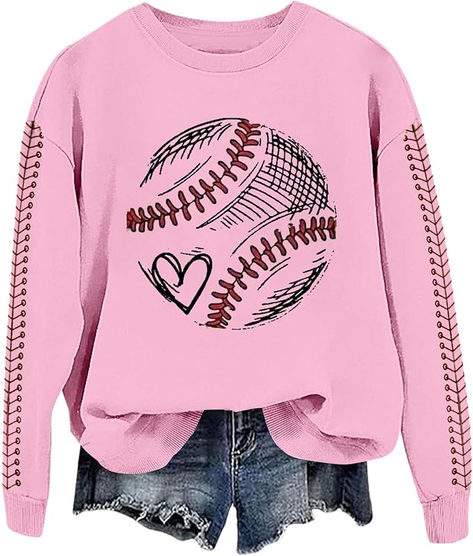 Baseball Mom Sweatshirt For Women Heart Printed Crewneck Long Sleeve 2025 Pullover Tops