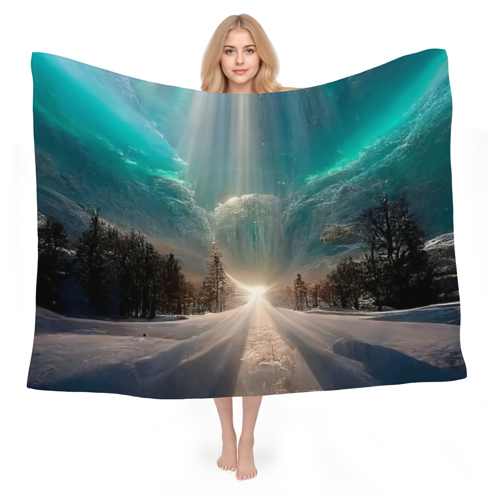 Arctic Light Fantasy Throw Blanket, Cozy Flannel Blanket with Stunning Winter Landscape, Suitable for Adults & Kids, Lightweight & Warm-Pixelunique