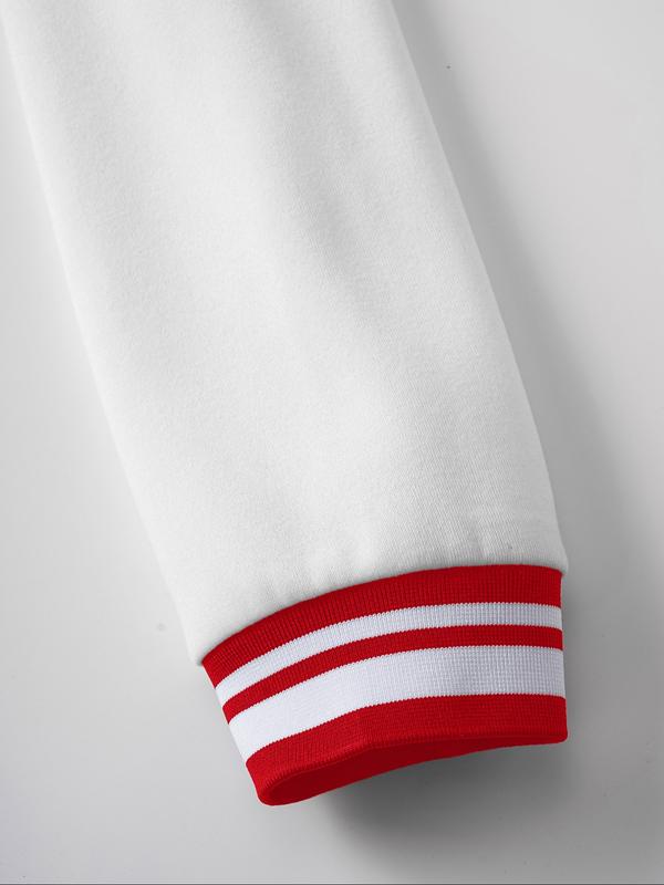 Men's Baseball Jacket Letter Print Long Sleeve Pilot Coat, Preppy Style Fitted Casual Outerwear for Fall & Winter