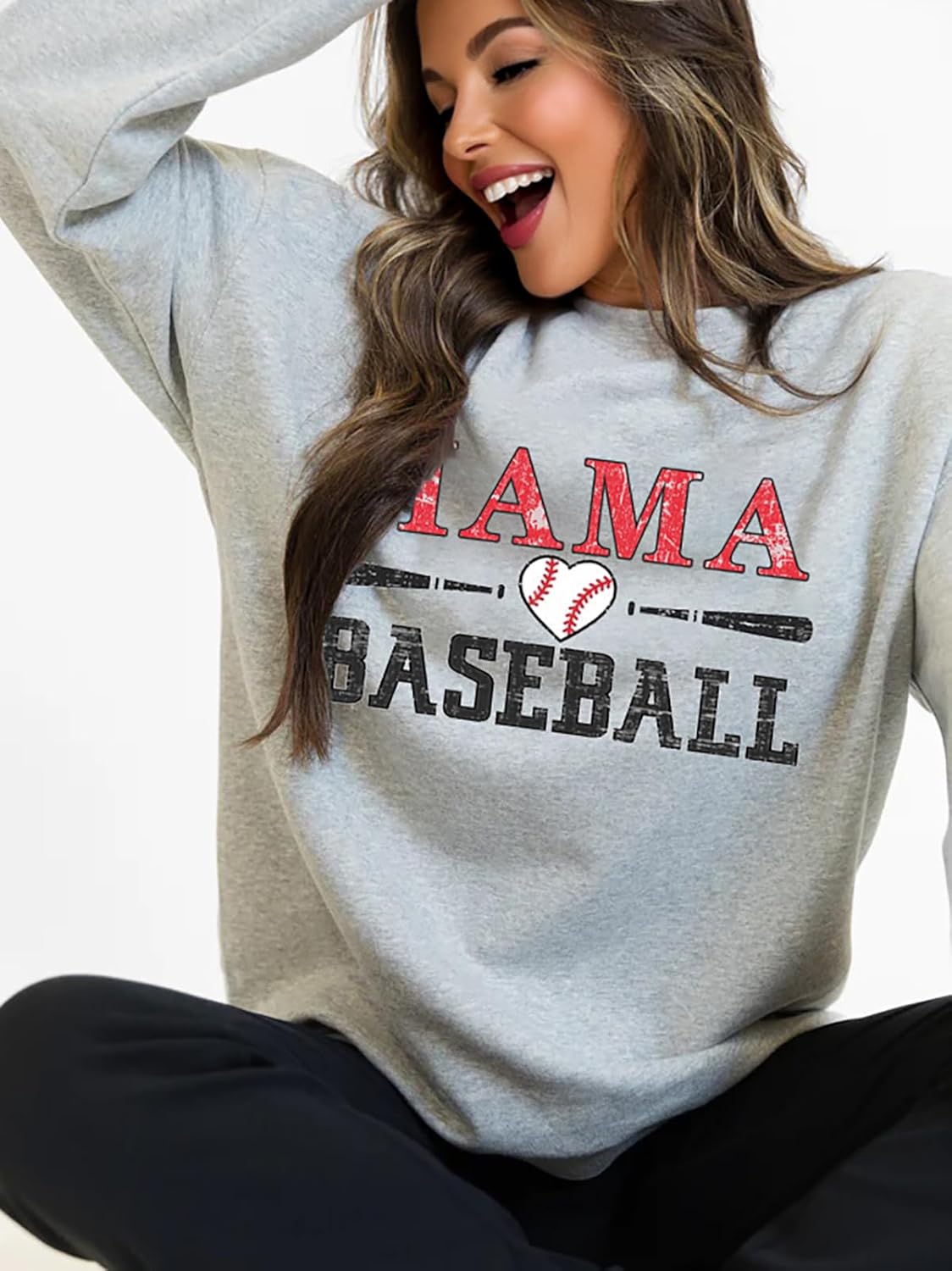 Mama Sweatshirt Long Sleeve Cheer Mom Shirt for Baseball Football Soccer Baketball Dance Sport Pullover Tops