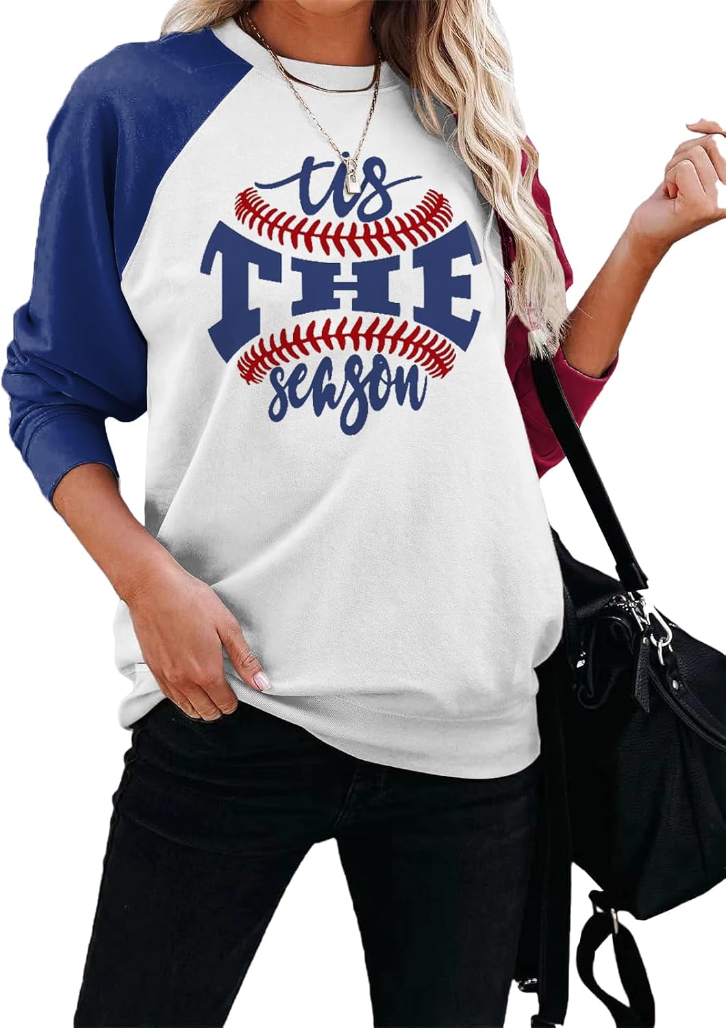 Womens Raglan Sleeve Shirt Pullover Tops, Soft Loose Casual Crewneck Gift Sweatshirt for Women