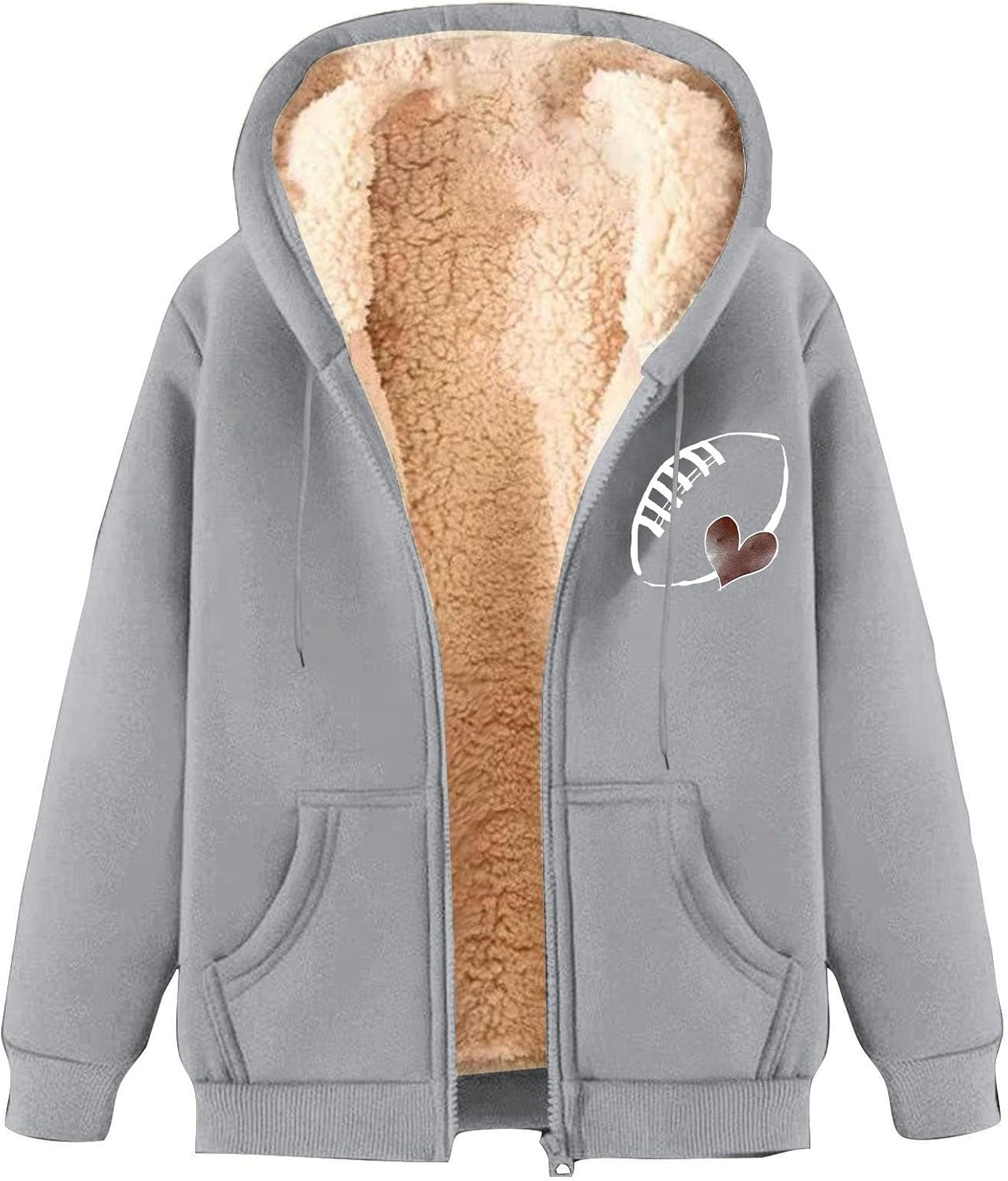 Game Day Sweatshirt Women Fleece Sherpa Lined Jacket Zip Up Football Sweatshirts Fall Warm Winter Coat with Pockets