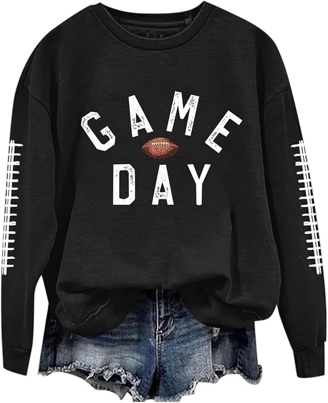 Game Day Football Sweatshirts For Women - Long Sleeve Football Shirts, Cute Cheer Mom Shirt, Crewneck Pullover Tops