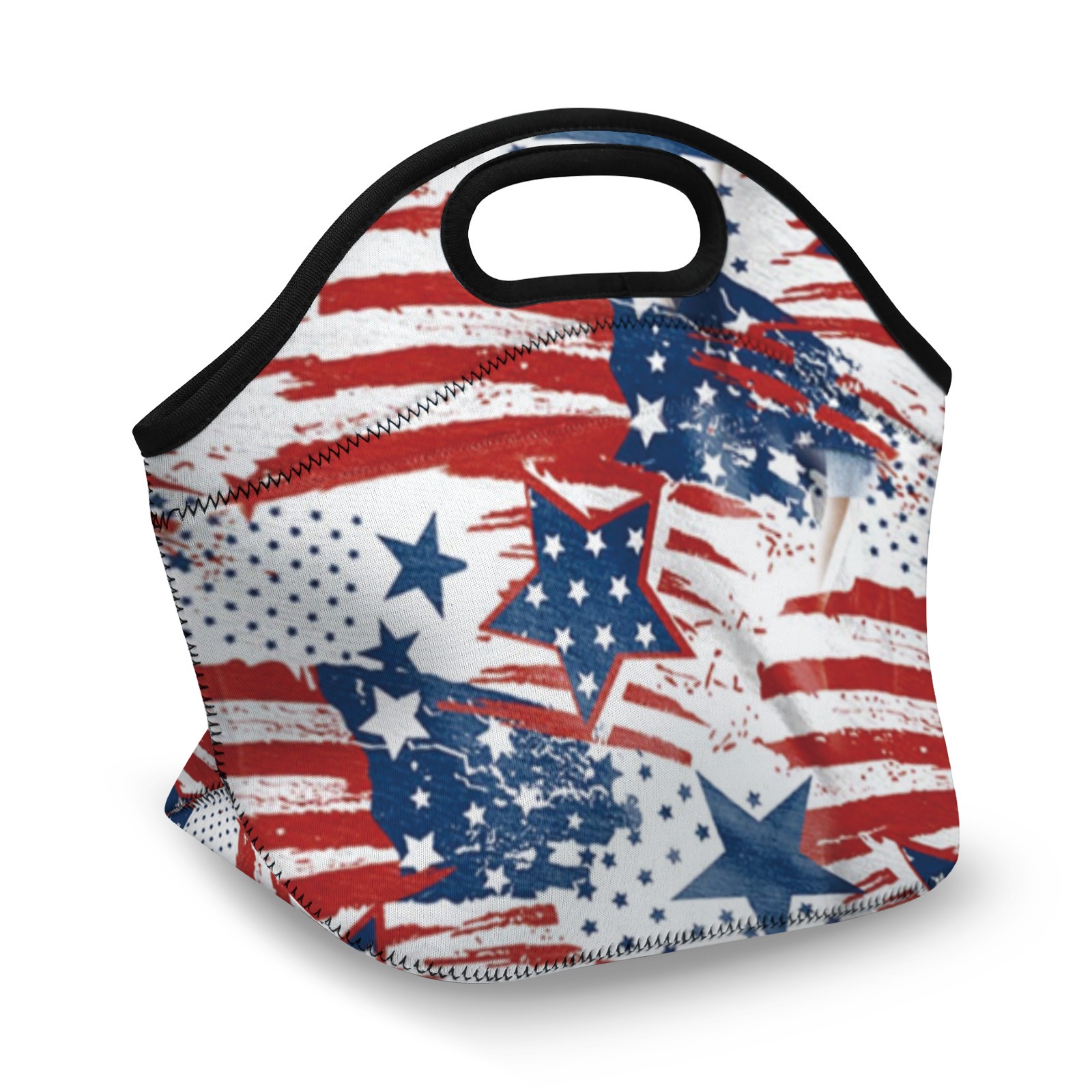 American Flag Pattern Neoprene Lunch Bag - Insulated Tote for Work & Picnics-Pixelunique
