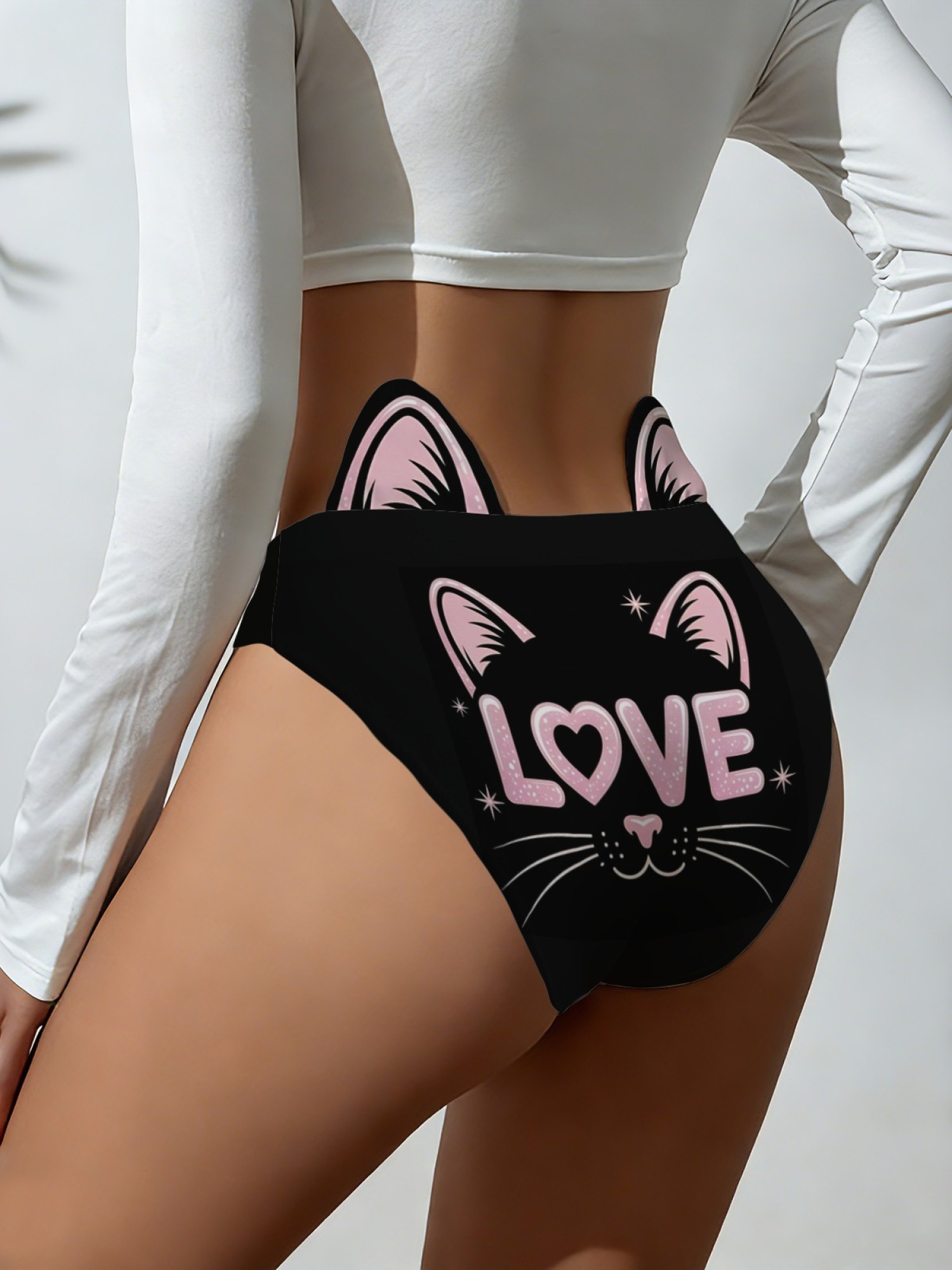 Cute Cat Print Women's Panties - Kawaii Graphic Breathable Cotton Blend Underwear