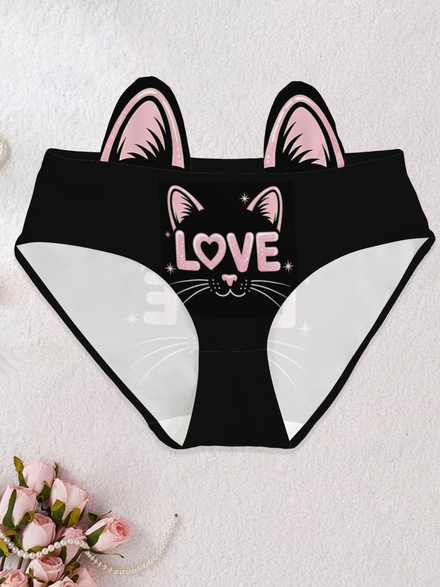 Cute Cat Print Women's Panties - Kawaii Graphic Breathable Cotton Blend Underwear