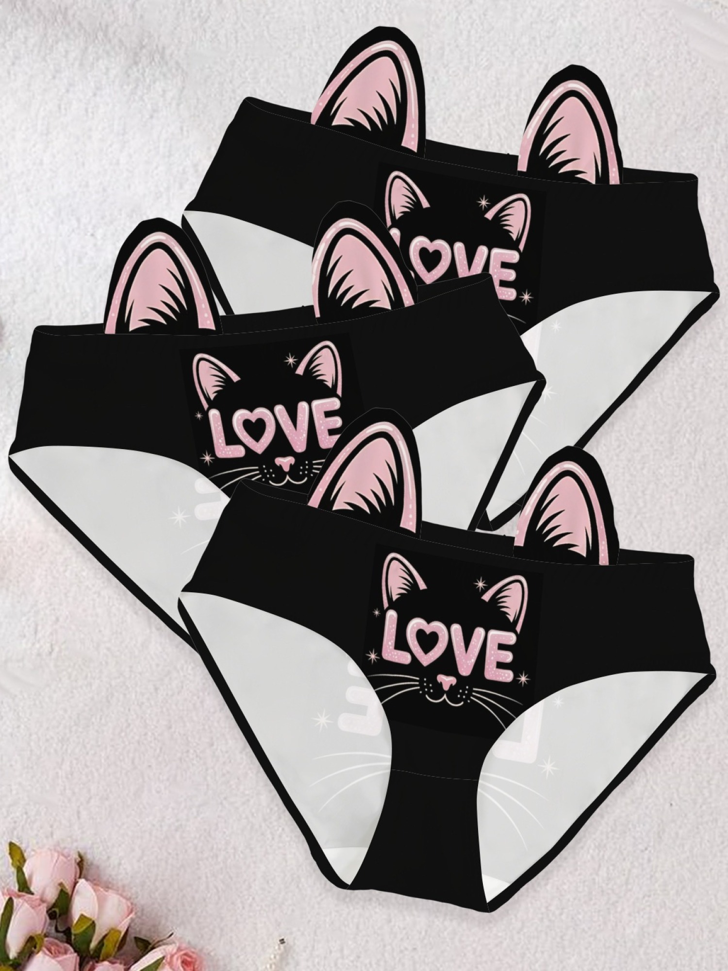 Cute Cat Print Women's Panties - Kawaii Graphic Breathable Cotton Blend Underwear