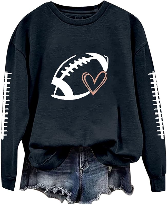 Game Day Football Sweatshirts For Women - Long Sleeve Football Shirts, Cute Cheer Mom Shirt, Crewneck Pullover Tops