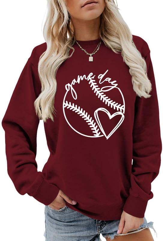 Women Sweatshirt Baseball Game Day Long Sleeve Crewneck Graphic Pullover Top Baseball Softball Sport Mom Casual Shirt