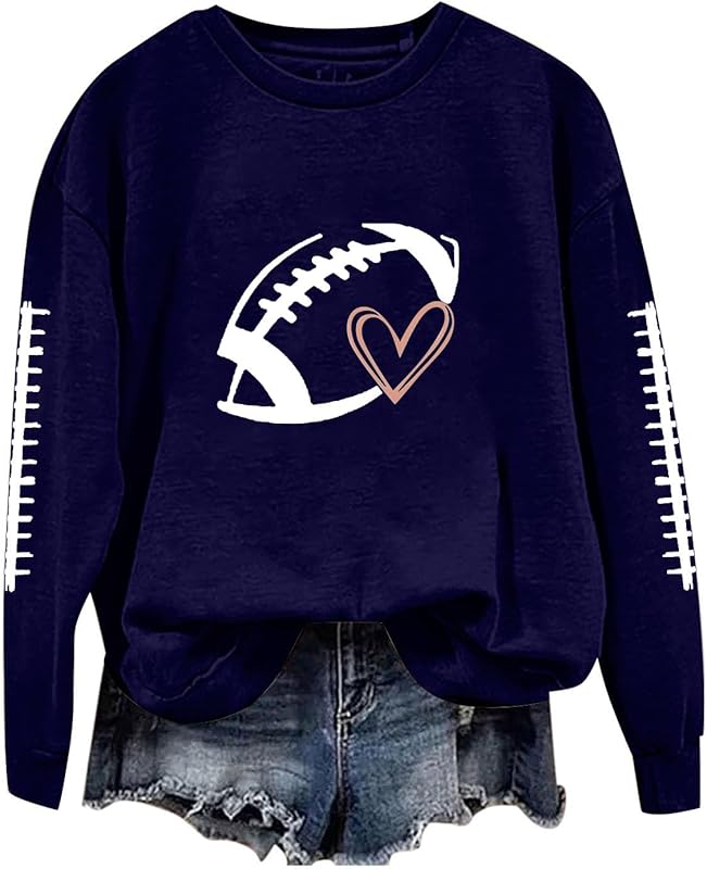 Game Day Football Sweatshirts For Women - Long Sleeve Football Shirts, Cute Cheer Mom Shirt, Crewneck Pullover Tops
