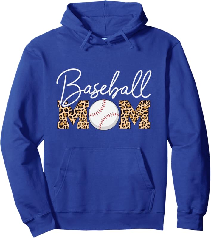 Baseball Mom - Leopard Print Cursive Script Pullover Hoodie
