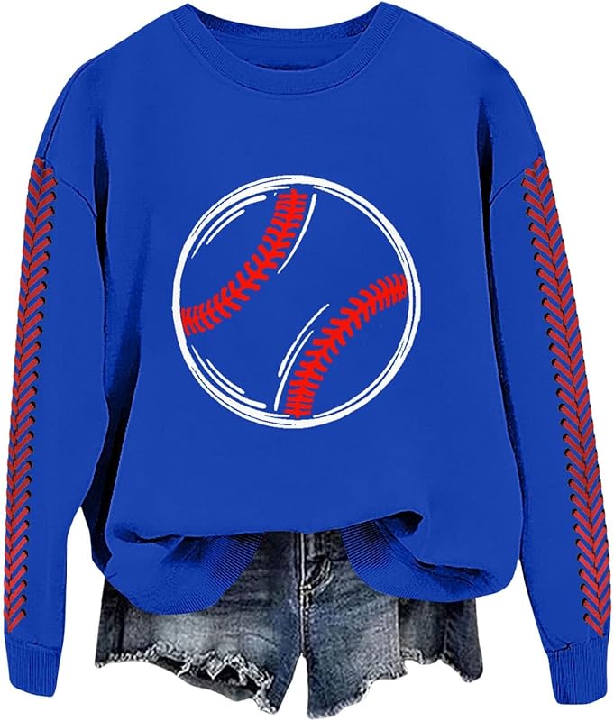Baseball Mom Sweatshirt For Women Heart Printed Crewneck Long Sleeve 2025 Pullover Tops