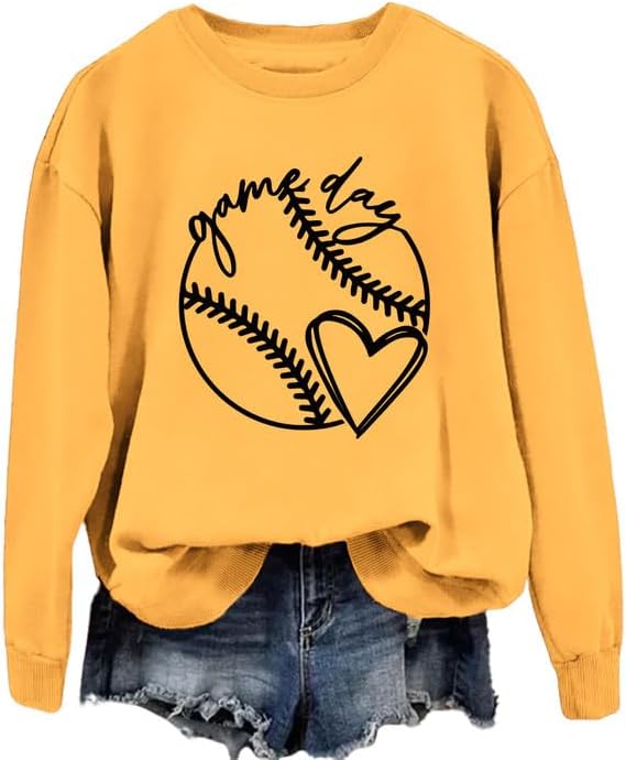 Women Sweatshirt Baseball Game Day Long Sleeve Crewneck Graphic Pullover Top Baseball Softball Sport Mom Casual Shirt