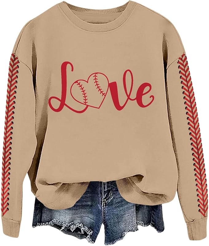 Baseball Mom Sweatshirt For Women Heart Printed Crewneck Long Sleeve 2025 Pullover Tops