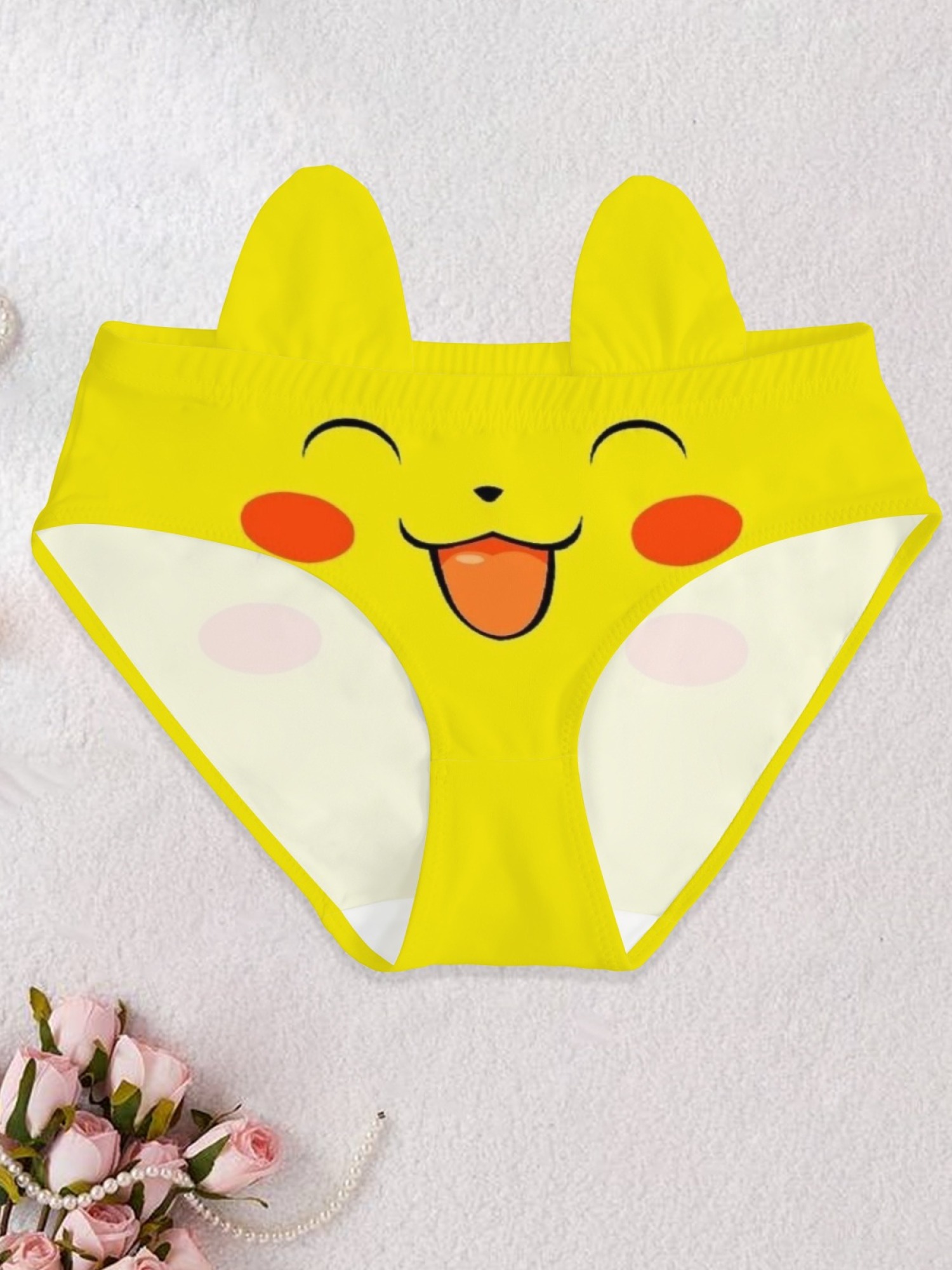 Kawaii Pikachu Inspired Printed Women's Briefs - Cute Anime Yellow Panties