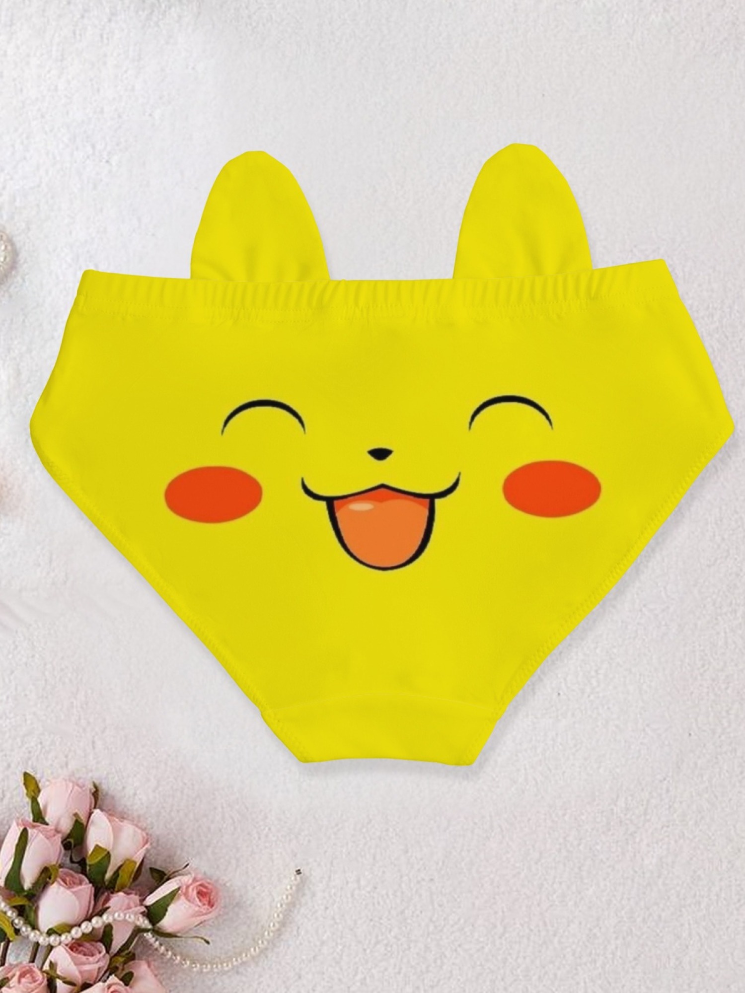 Kawaii Pikachu Inspired Printed Women's Briefs - Cute Anime Yellow Panties