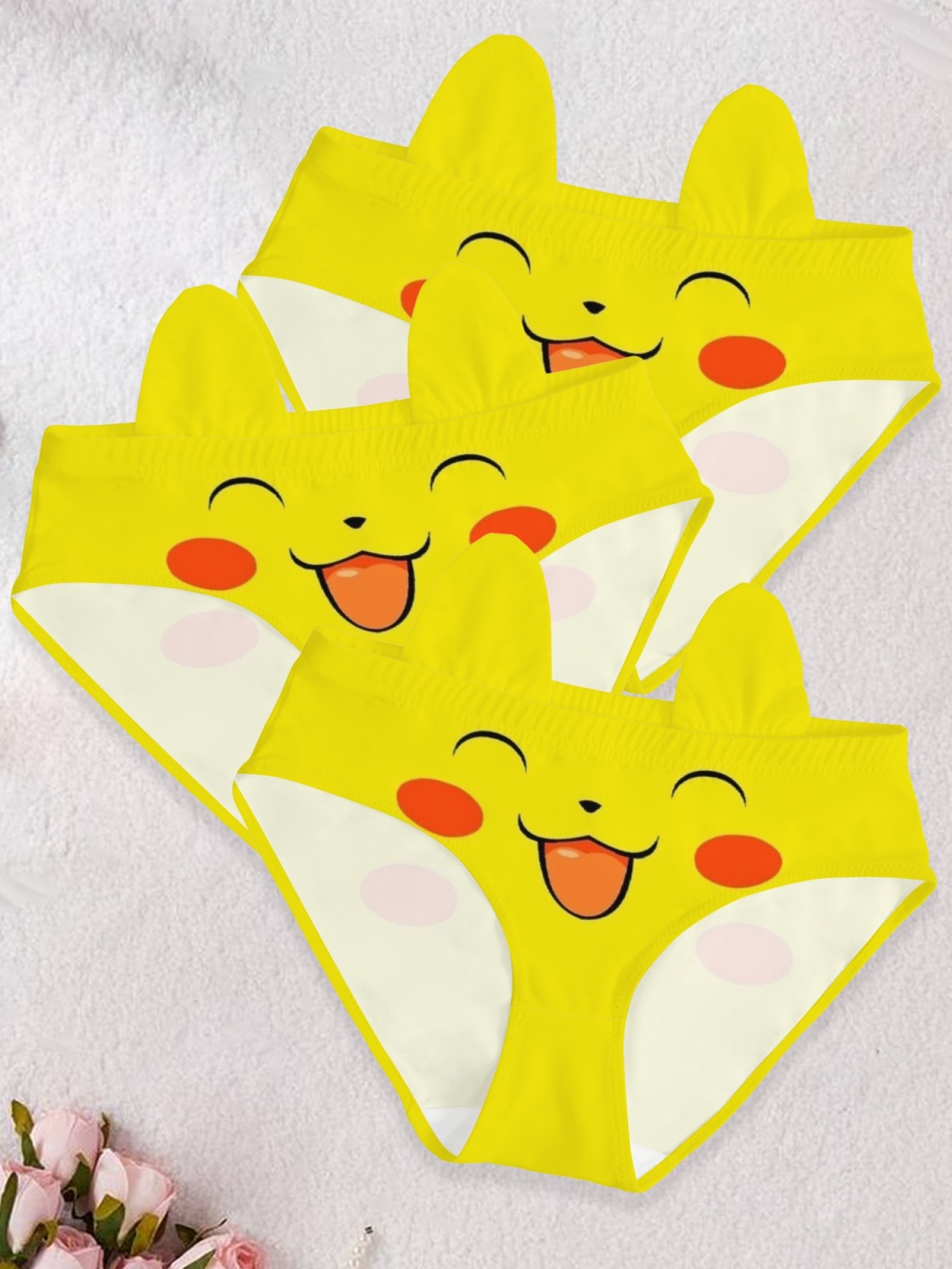 Kawaii Pikachu Inspired Printed Women's Briefs - Cute Anime Yellow Panties